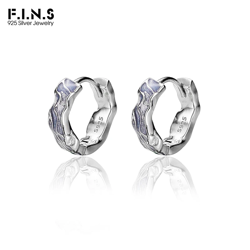 

F.I.N.S Korean Irregular Uneven S925 Sterling Silver Drop Glazed Round Small Hoop Earrings Piercing Purple Blue Enamel Huggies