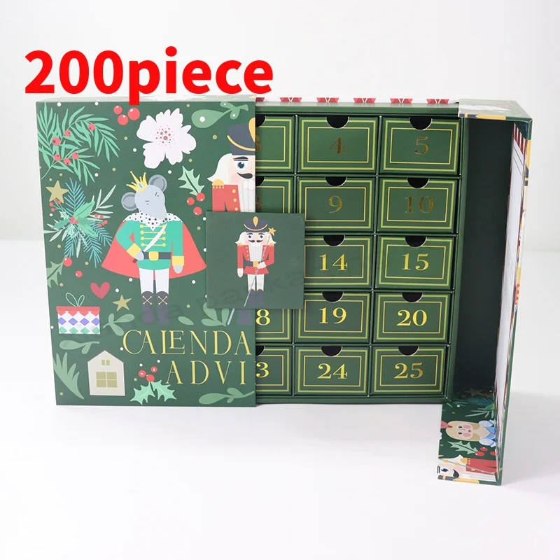 20 0piece.Custom.Green Cardboard Packaging Custom Advent Calendar Paper Box With 24 Drawer Small box Dedicate