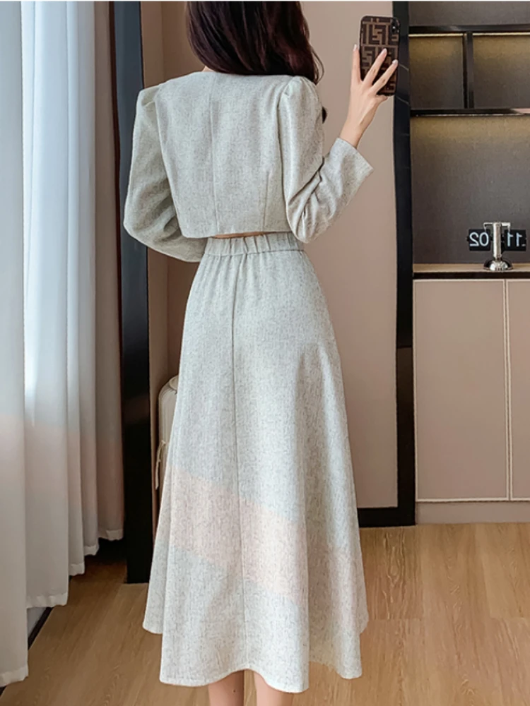 New Autumn Fashion Small Fragrance Single Breasted Short Coat + High Waist Mid Length Skirt Ladies Suit Korean Two Piece Set