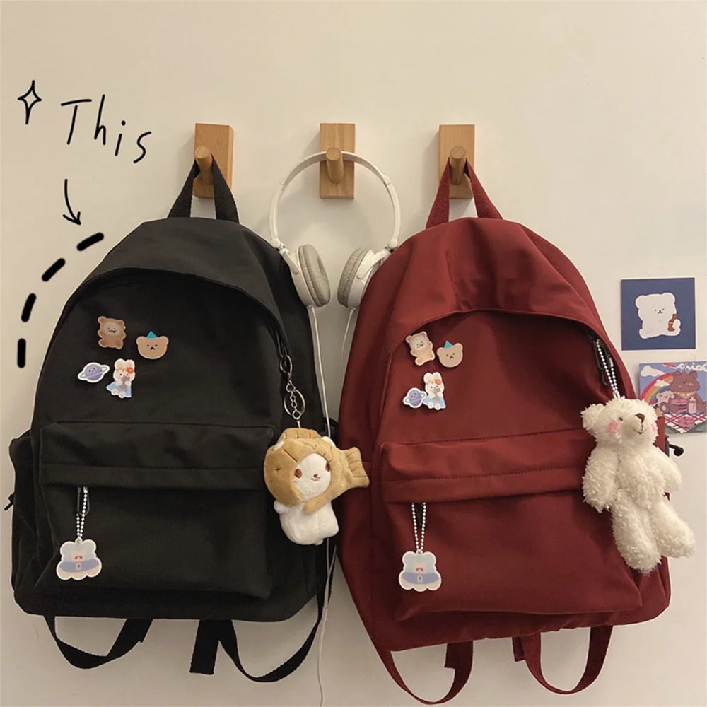 Mochila de Nylon de Grande Capacidade para Mulheres e Homens, Coreano Harajuku Ulzzang, Mochila Cor Sólida, INS High School, Bolsa Estudantil Universitária