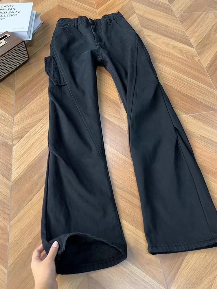 

American High Street Vibe Retro Tapered Fleece Lined Workwear Jeans Men's Autumn Winter Trendy Brand Logging Pants Loose Stra...