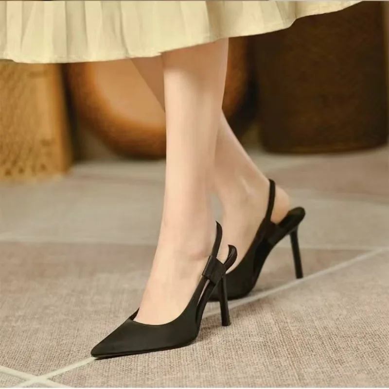 2024 Spring New Brand Women Slingback Sandals Pointed Toe Slip on Thin High Heel Ladies Elegant Pumps Shoes Drss Sandals