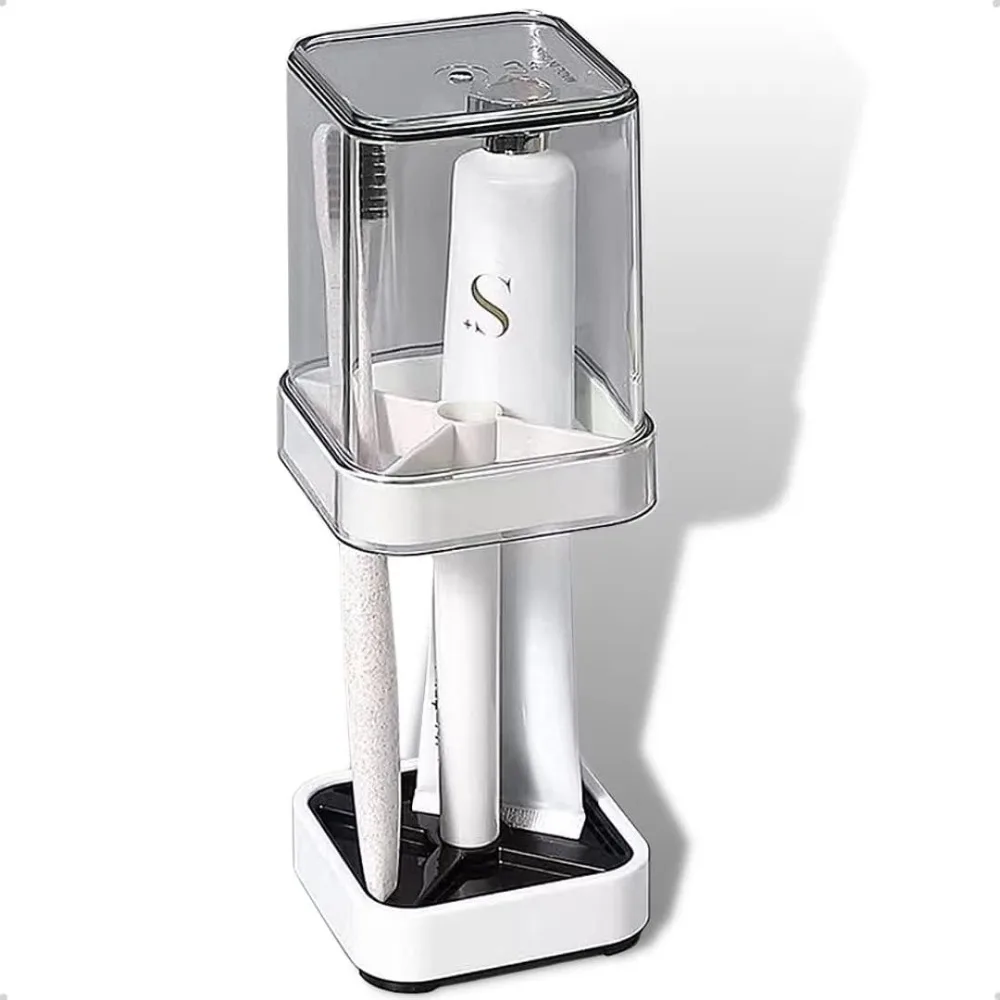 

Держатель для зубных щеток с чашкой/крышкой содержит 3 слота, совместимый с обычными зубными щетками, можно хранить зубную пасту (прямоугольник)