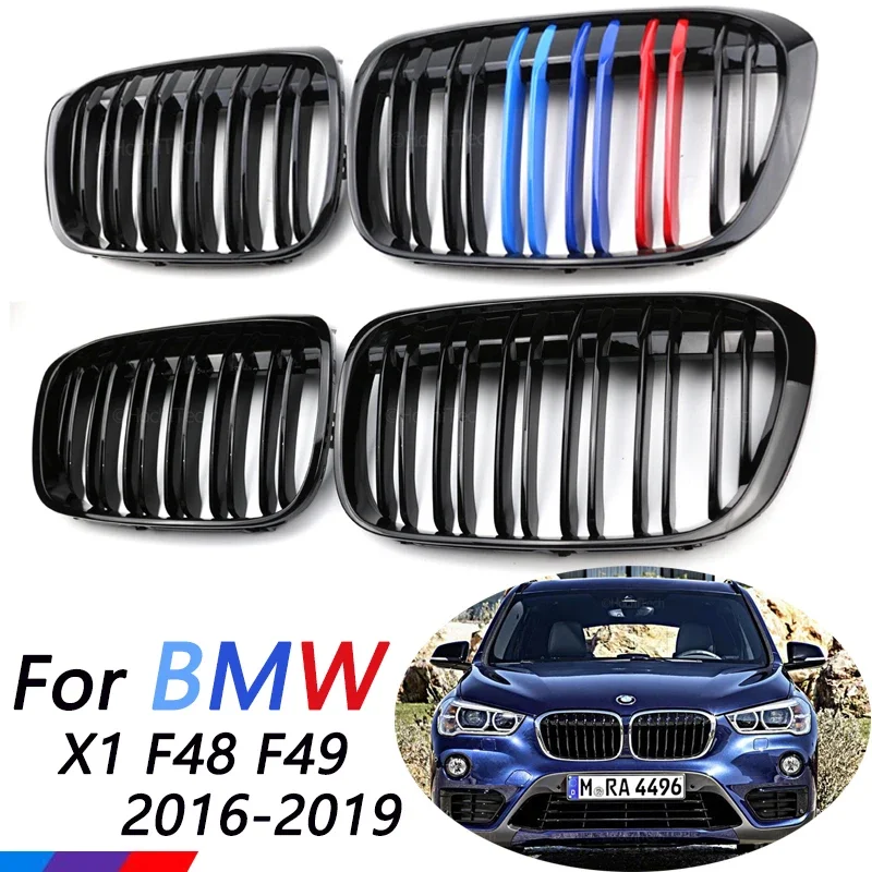 Glänzend schwarze Frontstoßstangen-Kühlergrillgitter für BMW X1 F48 F49 2016 2017 2018 2019 2020 XDrive Doppellinie M-Stil