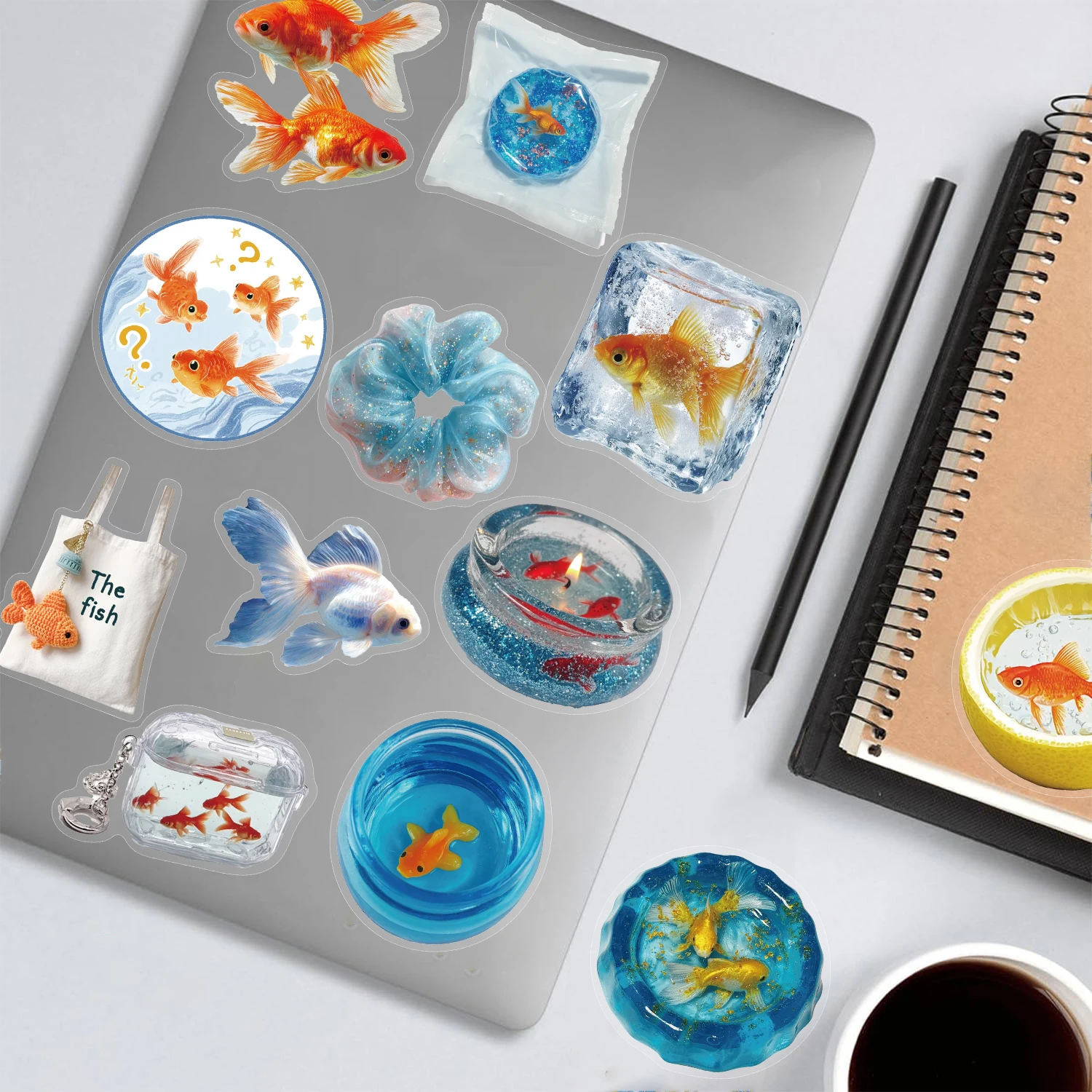 50PCS Cute Goldfish Stickers Notebook Case Handbook PET Phone Decorative Stationery Gift Waterproof Retro Cartoon Decals Sticker