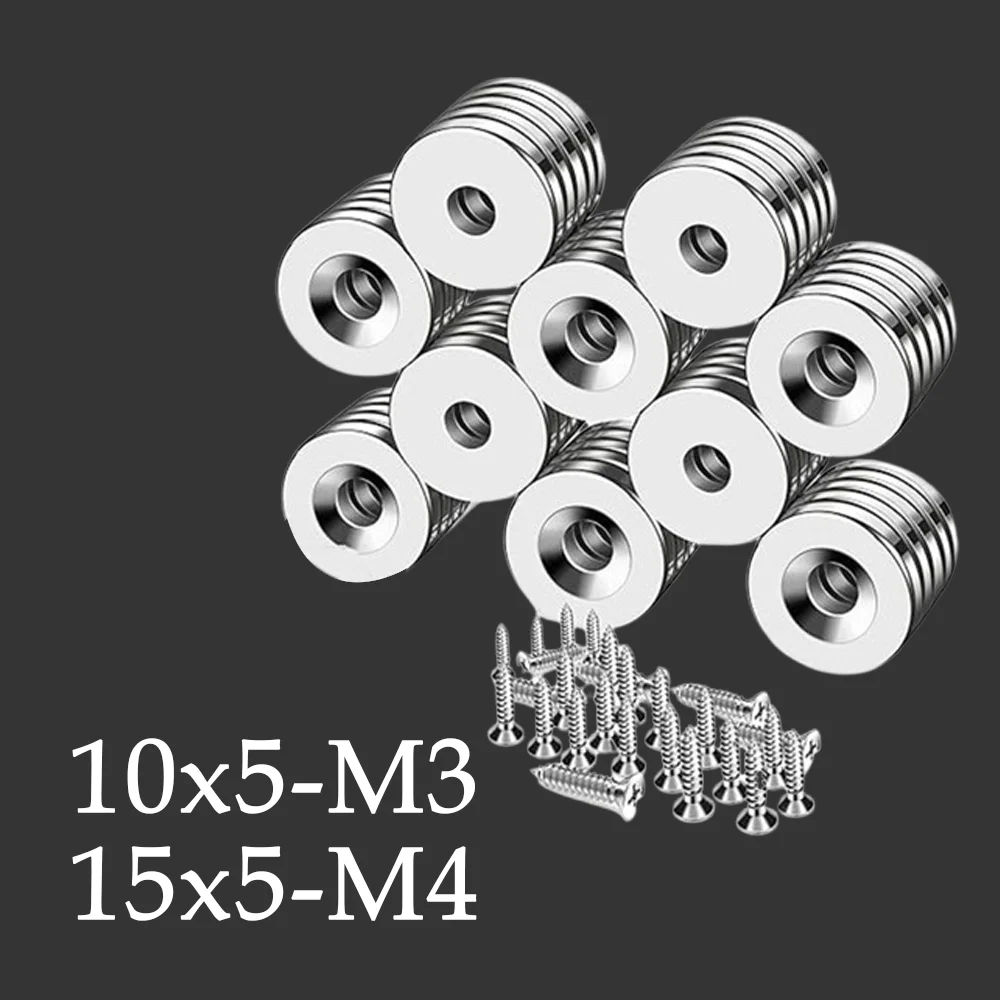 10x5-M3/15x5-M4 Multi Purpose Countersunk Hole Circular Magnet Widely Used in Whiteboards, DIY, Offices, Handicrafts, Warehouses