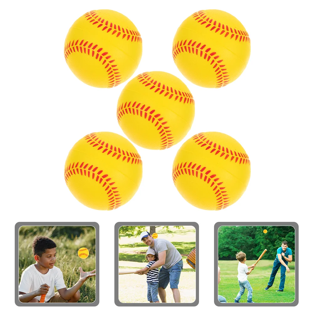 5 Pcs Sponge Children's Baseball Training Safe Indoor Softball (9-inch Yellow Baseball) Pack Pu Foams Practice Baseballs Toys