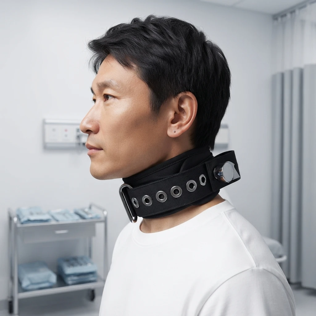Black Adjustable Cotton Necklace Gothic Neck Restraints with Metal Chain Soft Padded Neck Brace for Patients