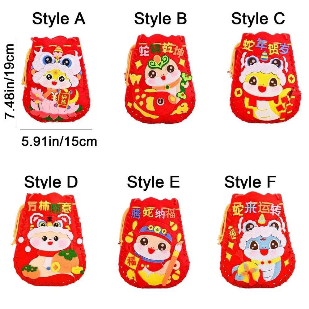 Non-woven Fabric Snake Pattern Hnadbag Handmade Chinese Style Cartoon Snake Lucky Bag Material Package Zodiac