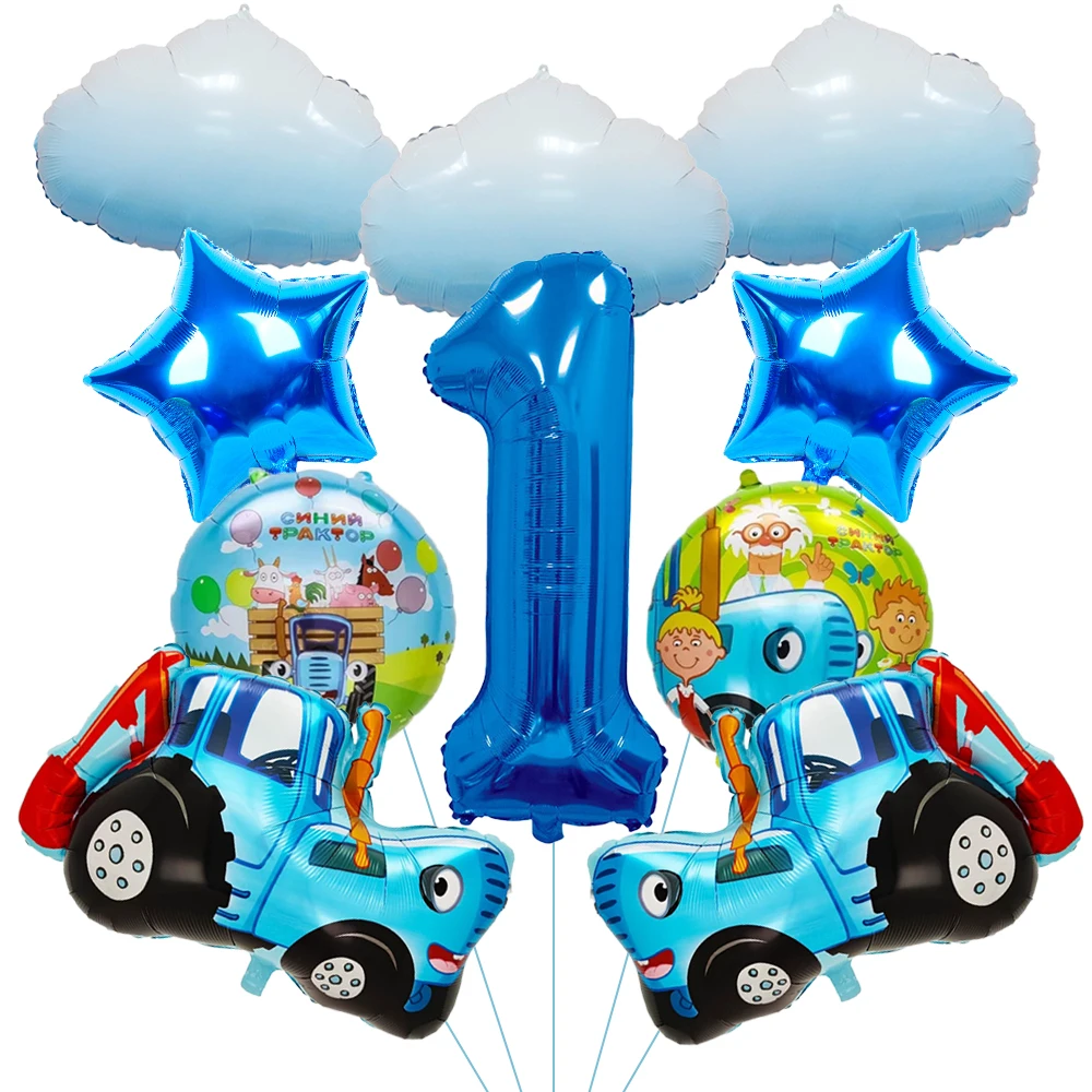 Blaues Traktor-Wolken-Digital-Ballon-Set, geeignet für Jubiläum, Hochzeit, Geburtstag und erste Geburtstagsparty-Dekoration