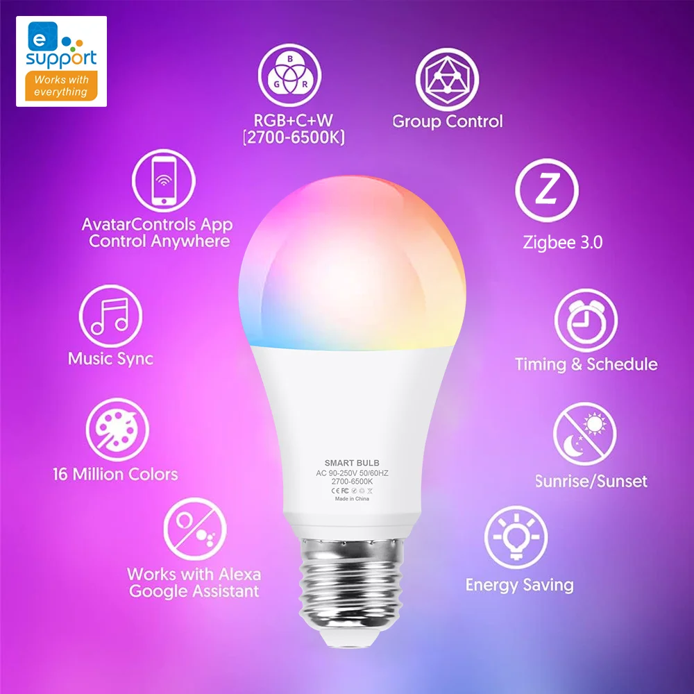 15W 18W E27 Zigbee Smart Light Bulbs RGB E27 Led Bulb AC100-240V Smart Home Zigbee Lamp Works With Alexa Google Home Smartthings