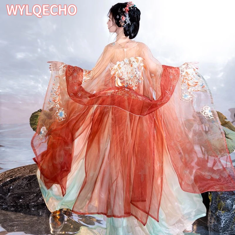 Hanfu rojo para mujer, vestido de baile de escenario bordado tradicional chino, disfraz de Cosplay de Hada, Dinastía de canciones Hanfu para mujer 2023