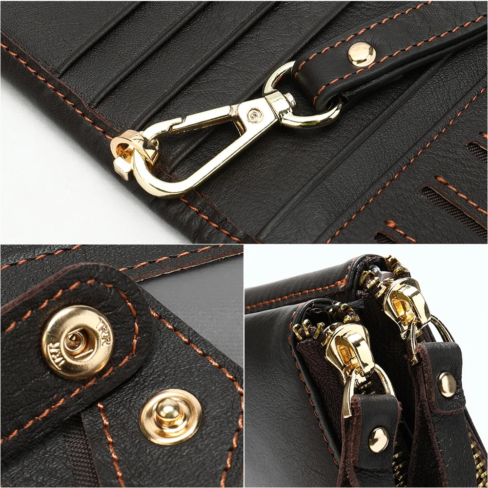 Damespolsbandje Clutch Portemonnee Echt lederen clutch Mobiele telefoon Smartphone Lange portemonnee Vintage portemonnee Reispolsbandjes met dubbele ritssluiting