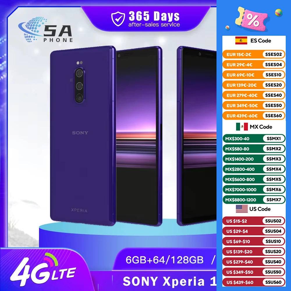 Телефон Sony Xperia 1 J8110 J9110 64 Гб/128 Гб ПЗУ 6 ГБ ОЗУ XZ4 Snapdragon 855 6,5 дюйма HD камера NFC отпечаток пальца SONY xperia 1