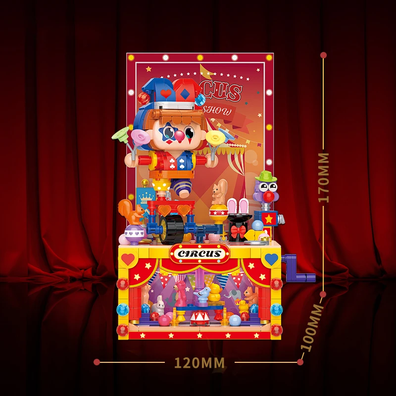 Kawaii BALODY 3D Cartoon Puzzle Block Circus Clown Revolving Stage Series Originality DIY Desktop Ornament Kids Christmas Gift