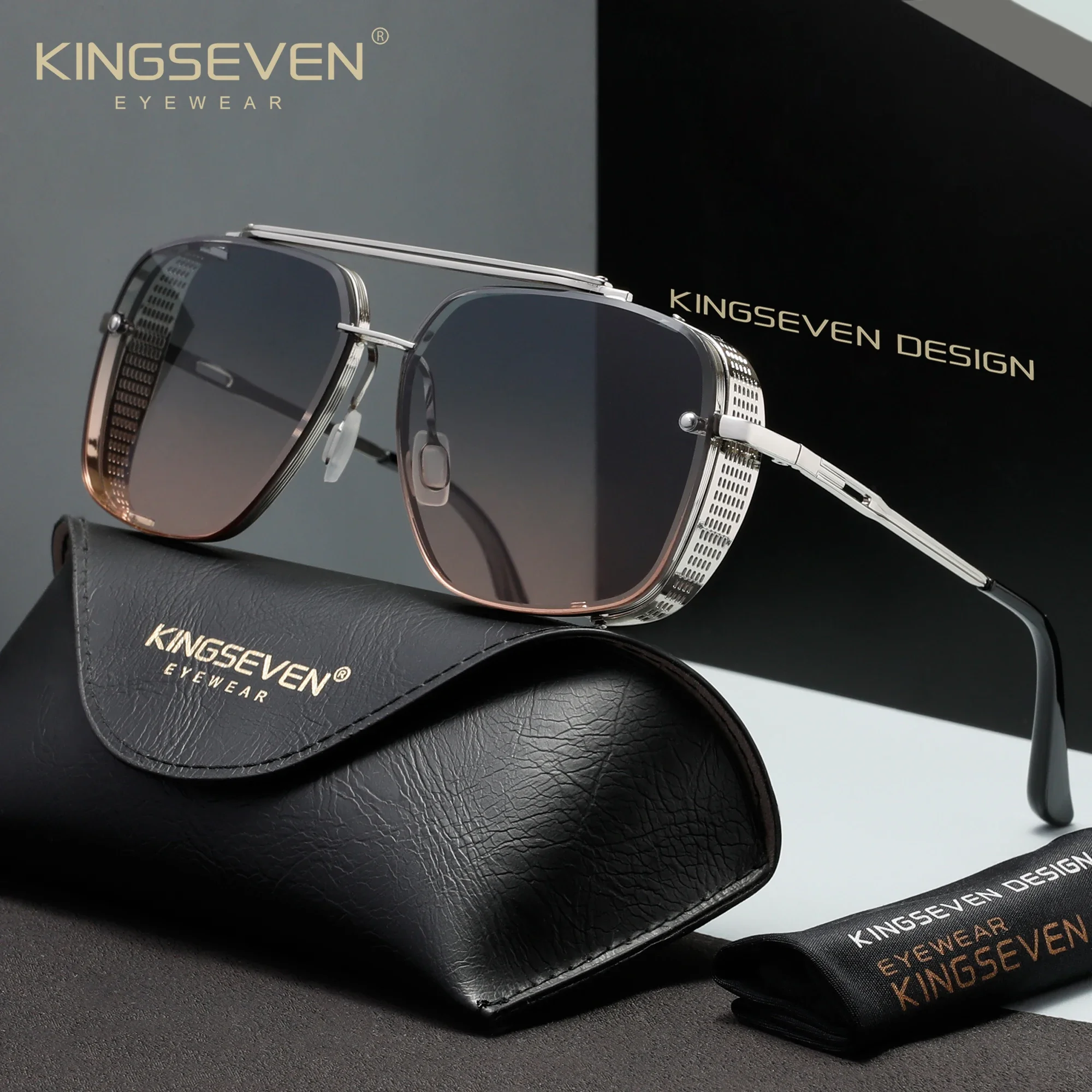 KINGSEVEN Luxury Rectangle Frames Sunglasses Driving Polarized Anti-glare UV400 Fashion Glasses Gradient Lens Men Women Eyewear