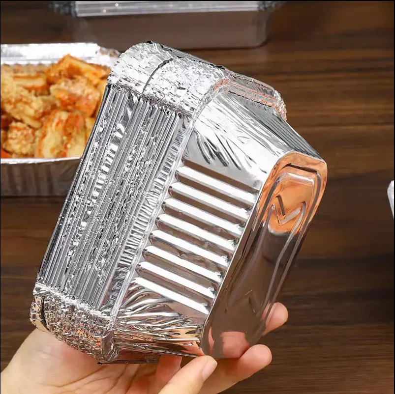 25/50Pcs Rectangular Tinfoil Tray BBQ Special Thickened Bowl Takeaway Commercial Baking Disposable Aluminum Foil Packaging Box