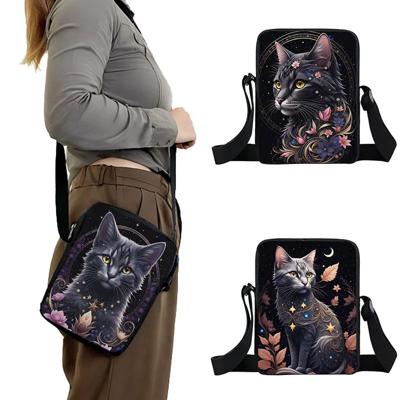 

Kawaii Black Cat Moon Print Crossbody Bag Women Handbags Teenagers Boys Girls Casual Shoulder Bag Phone Holder Storage Bags Gift