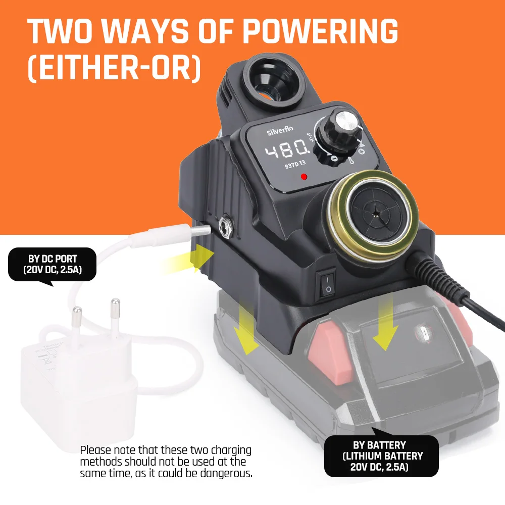 محطة لحام لاسلكية Silverflo 937DI محطة لحام محمولة مع وضع النوم لـ DEWALT/Milwaukee/MAKITA/بطارية 18/20 فولت