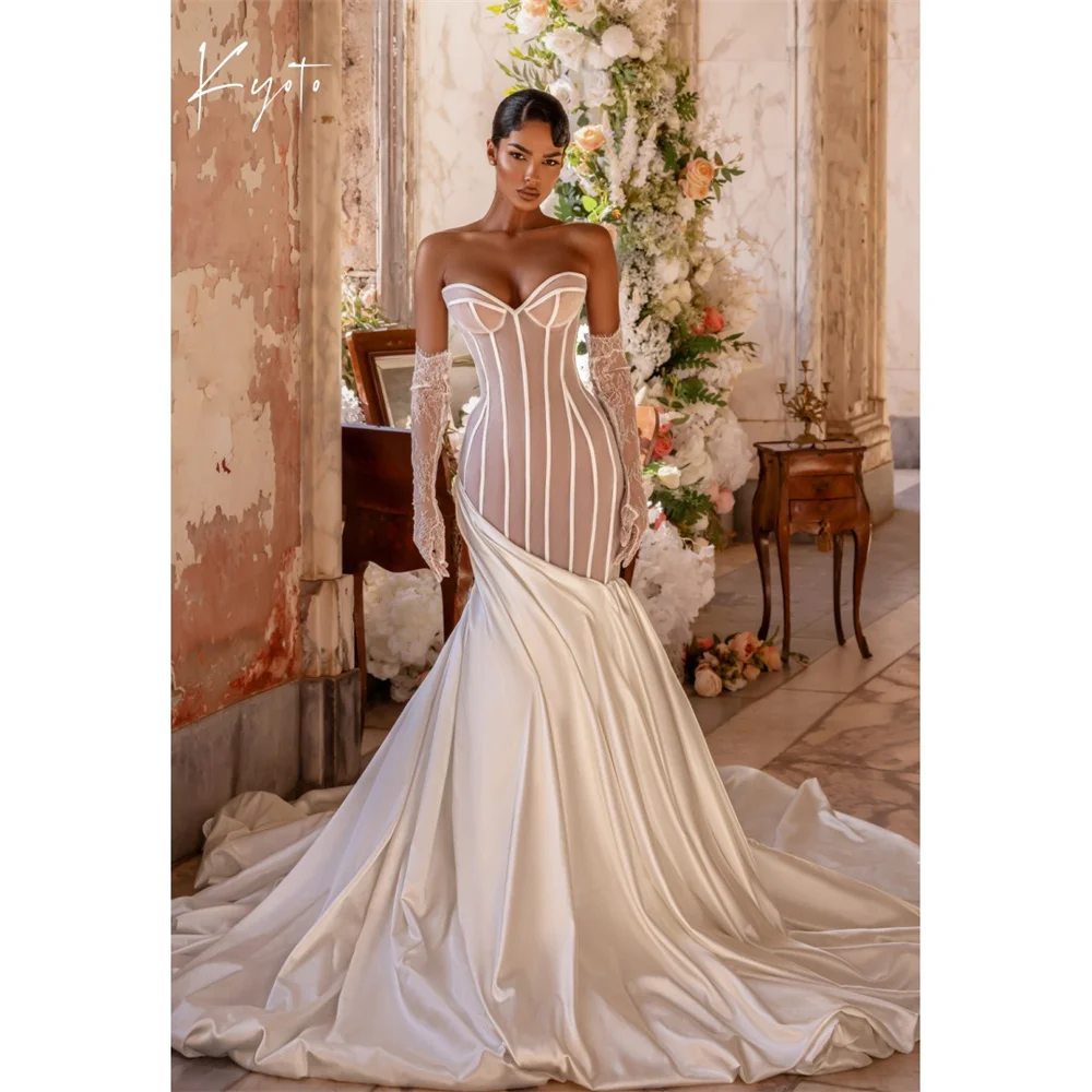 

Белое свадебное платье без бретелек Kyoto по индивидуальному заказу со съемными рукавами и шлейфом, платья de noiva, элегантное вечернее платье русалки