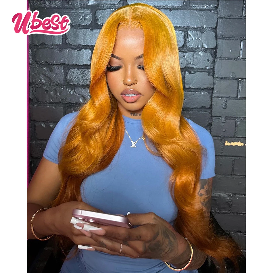 Gold Yellow Brown Colored 13X6 Body Wave Transparent Lace Front Wigs 100％ Human Hair 200％Density Brazilian Hair Remy Hair Wigs