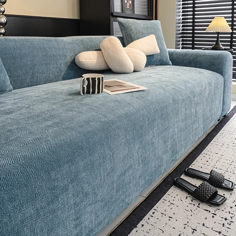Luxury Herringbone Patterned Chenille Sofa Cover Anti-Slip Stretch Couch Slipcover High Elastic Dust-Proof Furniture Protector