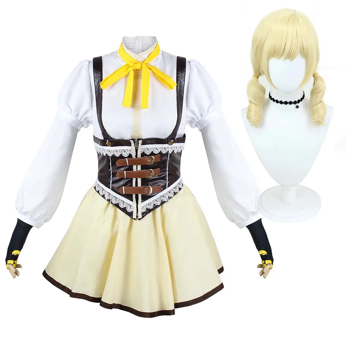 Halloween Cosplay Props Accessory Blonde Curly in Twin Drills Anime Mami Tomoe Wig