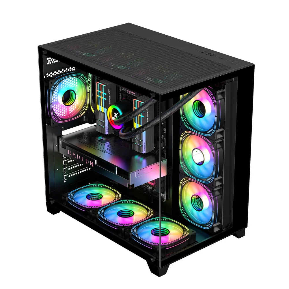 حافظة كمبيوتر شخصي هيكل كمبيوتر ألعاب كامل البرج مع 270 °   زجاج مقسى بانورامي، حقيبة استضافة للكمبيوتر المكتبي للألعاب #1