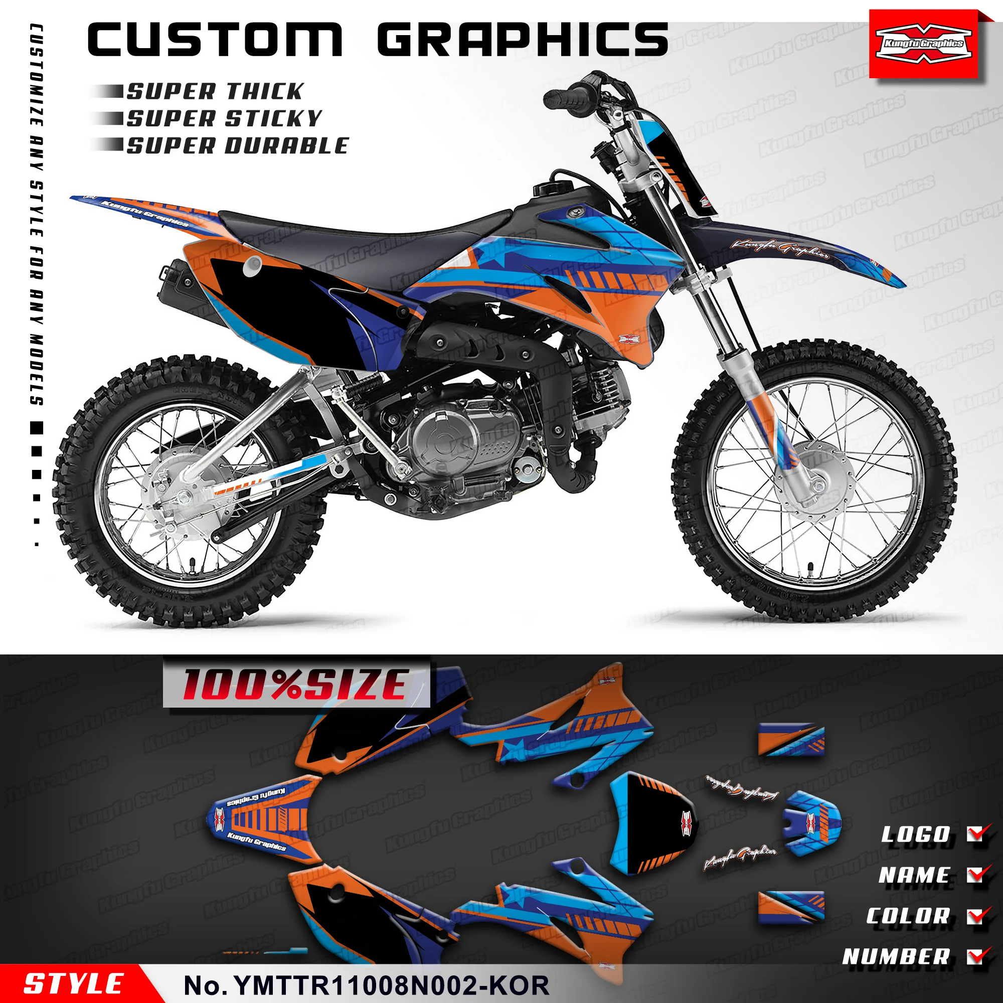 

KUNGFU GRAPHICS Dirt Bike Stickers MX Decal for Yamaha TTR110 2008 2009 2010 2011 2012 2013, YMTTR1250813002-KOR