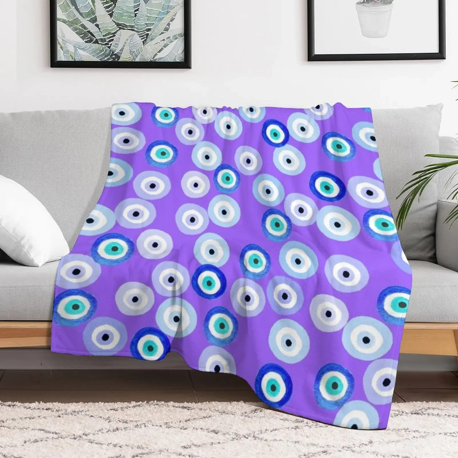 Evil Eye Pattern Lavender Blue Throw Blanket Sofa Quilt manga Bed Giant Sofa Blankets