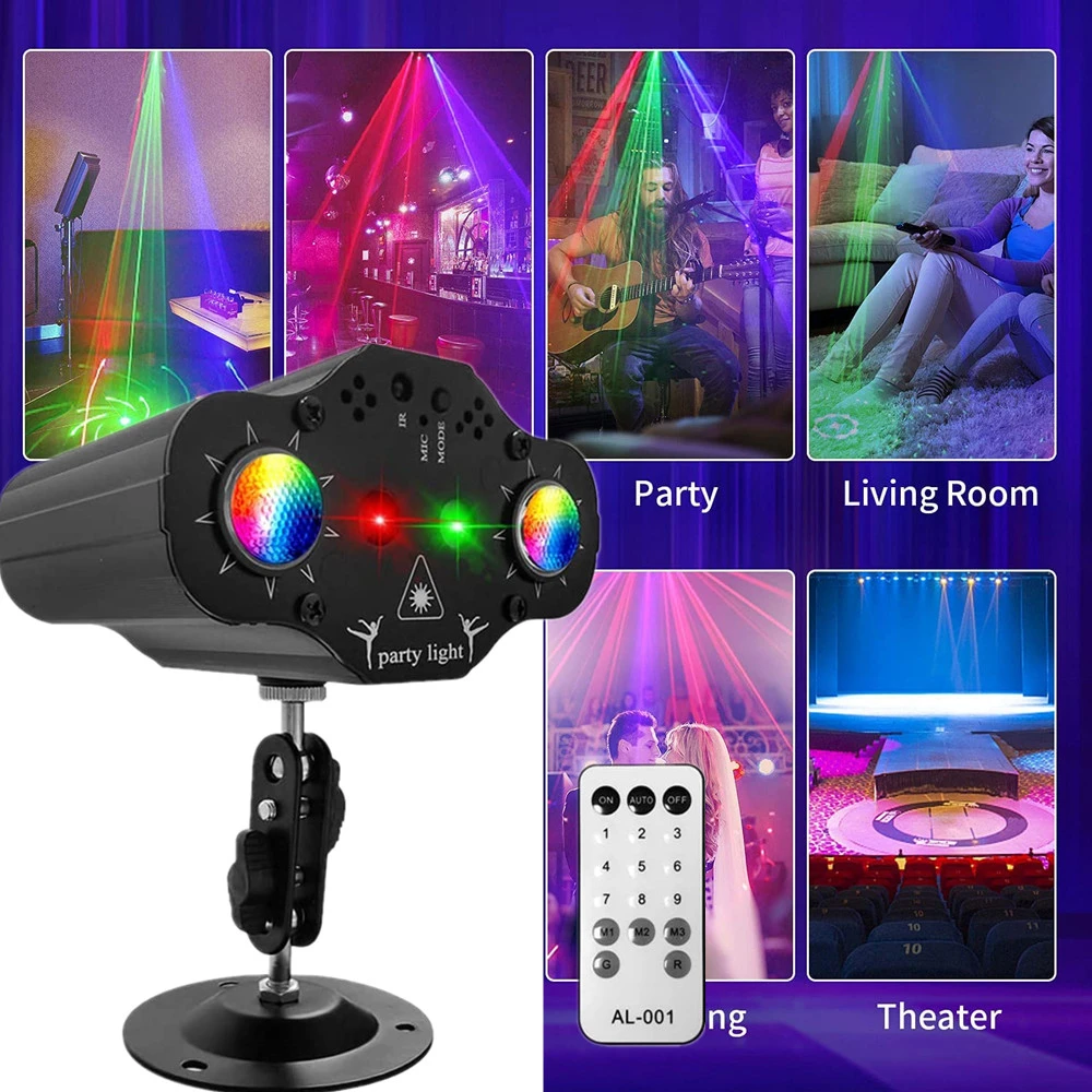 

DJ Disco Stage Light Laser Projection Night Light RGB Multi Pattern Voice Controlled Strobe for Wedding Birthday Atmosphere Lamp