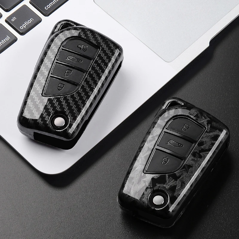 Para Toyota Camry RAV4 Forturner Hilux Auris Corolla Avensis Verso Yaris Aygo Scion TC ABS estilo fibra de carbono funda para llave de coche