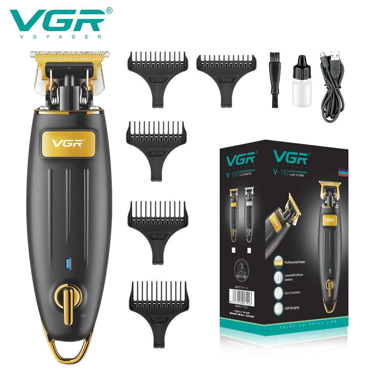 VGR Hair Clipper Rechargeable Hair Trimmer Cordless Hair Cutting Machine Bald Head Haircut Electric 0mm Cutting Blade V-192