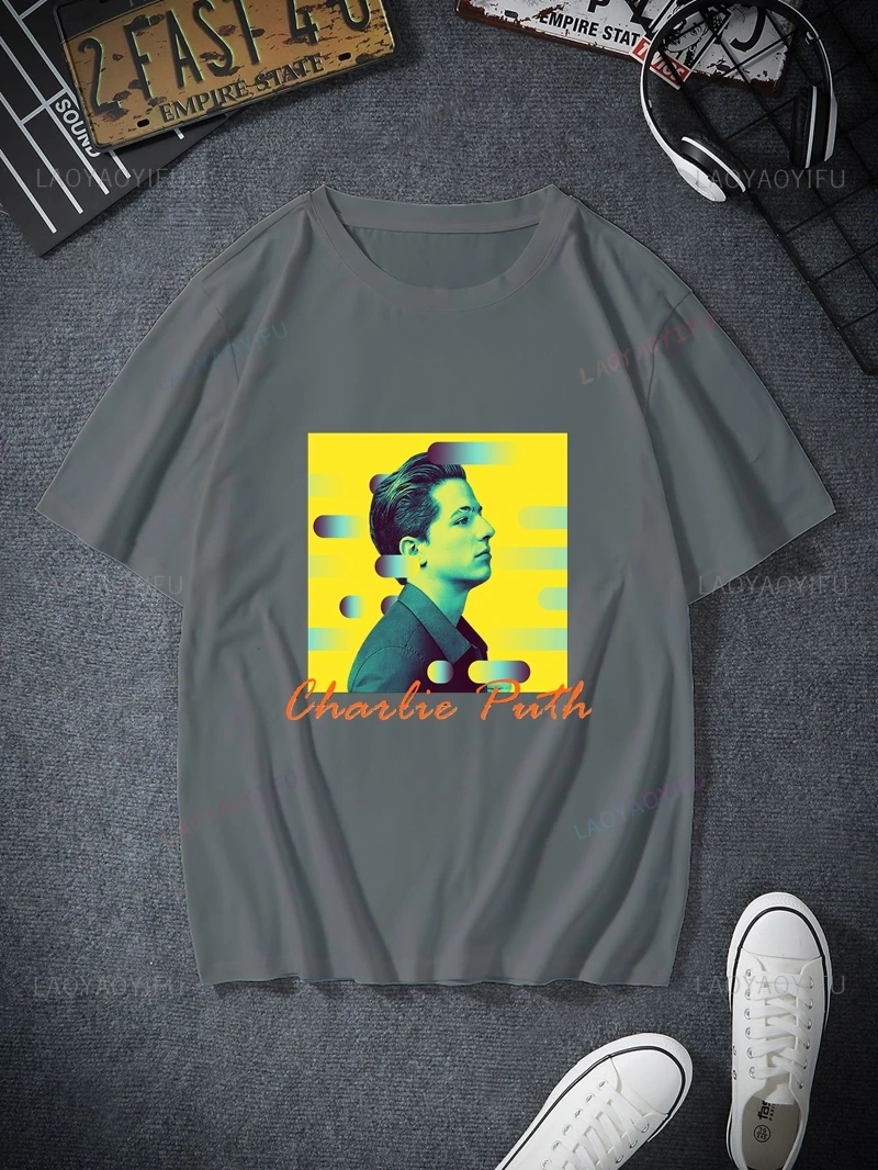 Charlie Puth Classic Poster Print T-shirt, Unisex Everyday Casual Streetwear, Spring/summer Fashion Short Sleeved Cotton Shirt