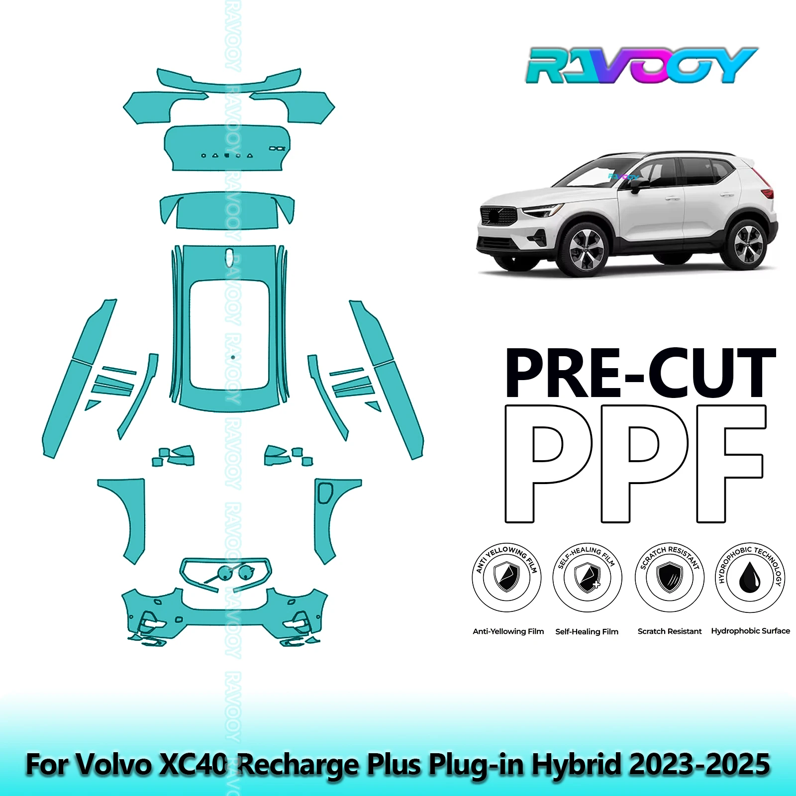 

Car Precut Paint Protection Film Full Vehicle Anti-scratch Exterior TPU PPF For Volvo XC40 Recharge Plus Plug Hybrid 2023-2025