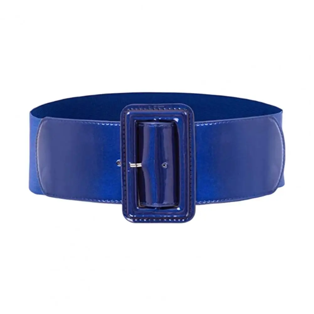 Retro Wide Skirt Belt Adjustable Women’s Belt with Wide Elastic Waistband Faux Leather Square Buckle Accessory Stretchy Dress