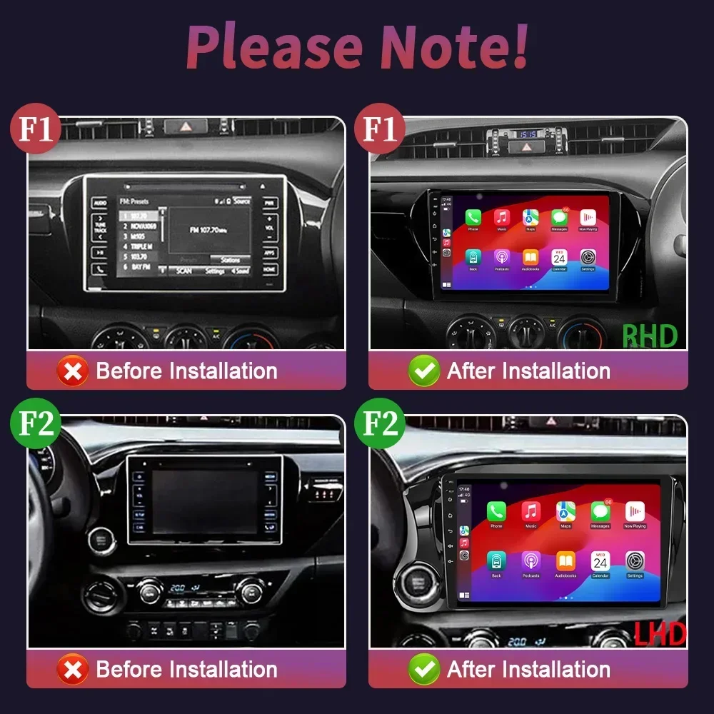 Carplay Android For Toyota Hilux Pick Up AN120 2015-2020 RHD LHD Car Radio Multimedia Video Player Receiver 5G DVD Wifi Display