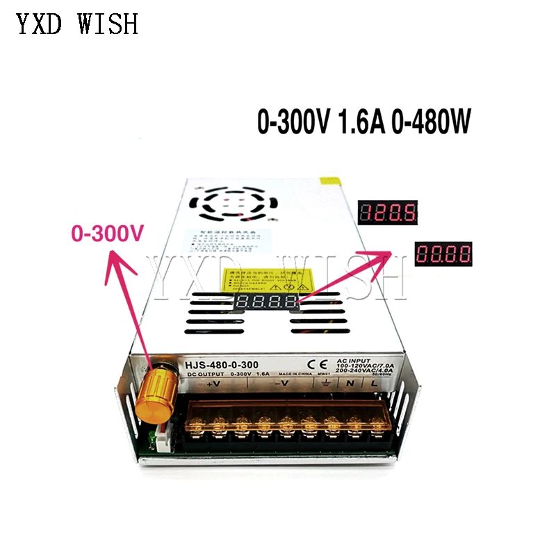 0-300V 1.6A 480W Current Limiting Adjustable Voltage And Current 0-1.6A Digital Display Switching Power Supply HJS-480-0-300