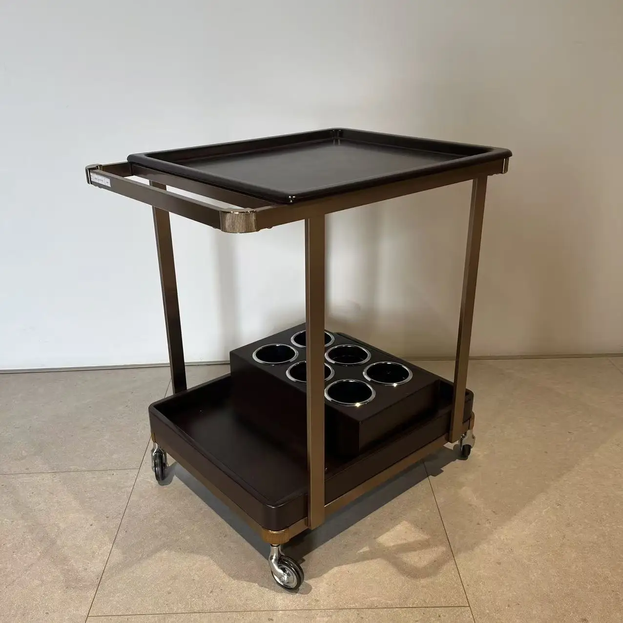 

Modern Stainless Steel and Gilded Wine Trolley Cart Kitchen Dining Furniture for Hotel Use