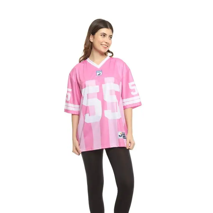 

Fashion Casual Women's V-Neck Sporty Jersey Y2K T-Shirt Stripe 55 Number Summer Casual Wear Sports loose comfortable Tshirt Tops