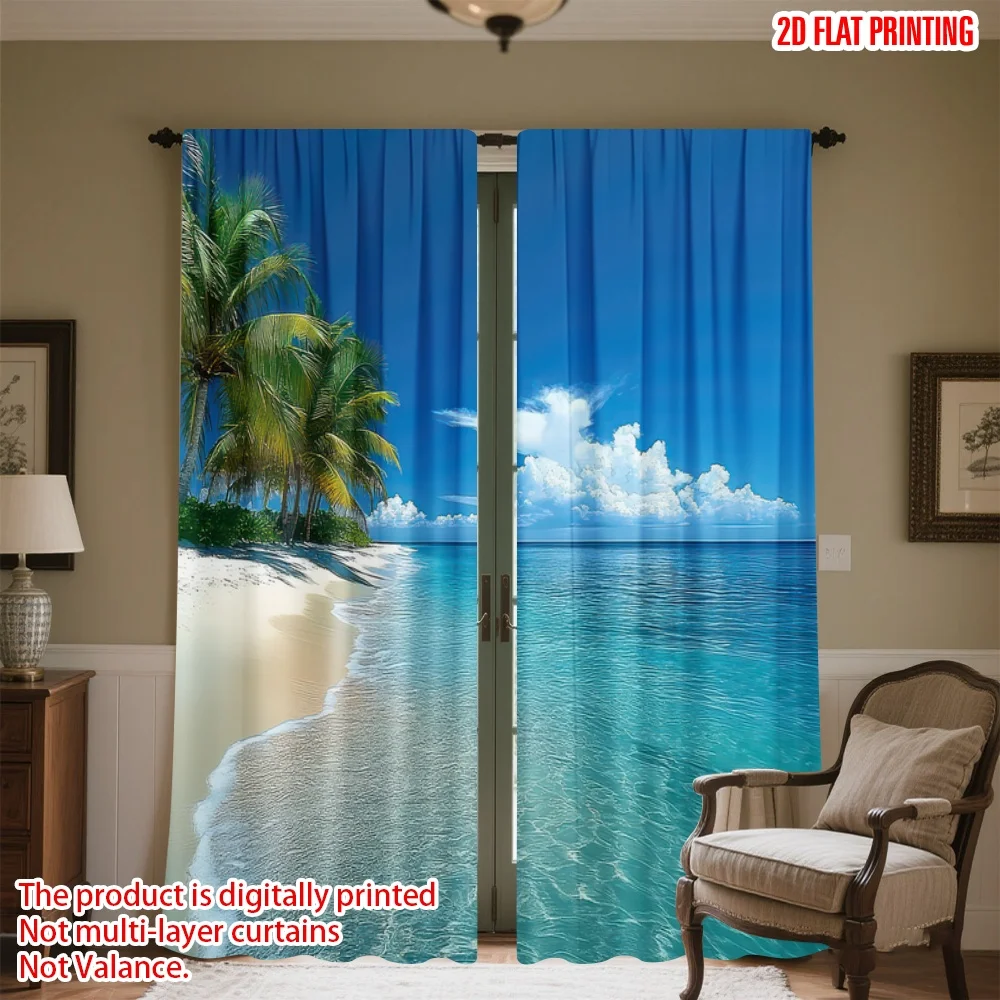 

2D flat printing 2pcs Curtains Tropical Beach Paradise(1) Digital Printed Polyester Drapes All Season Party & Holiday Decor Use
