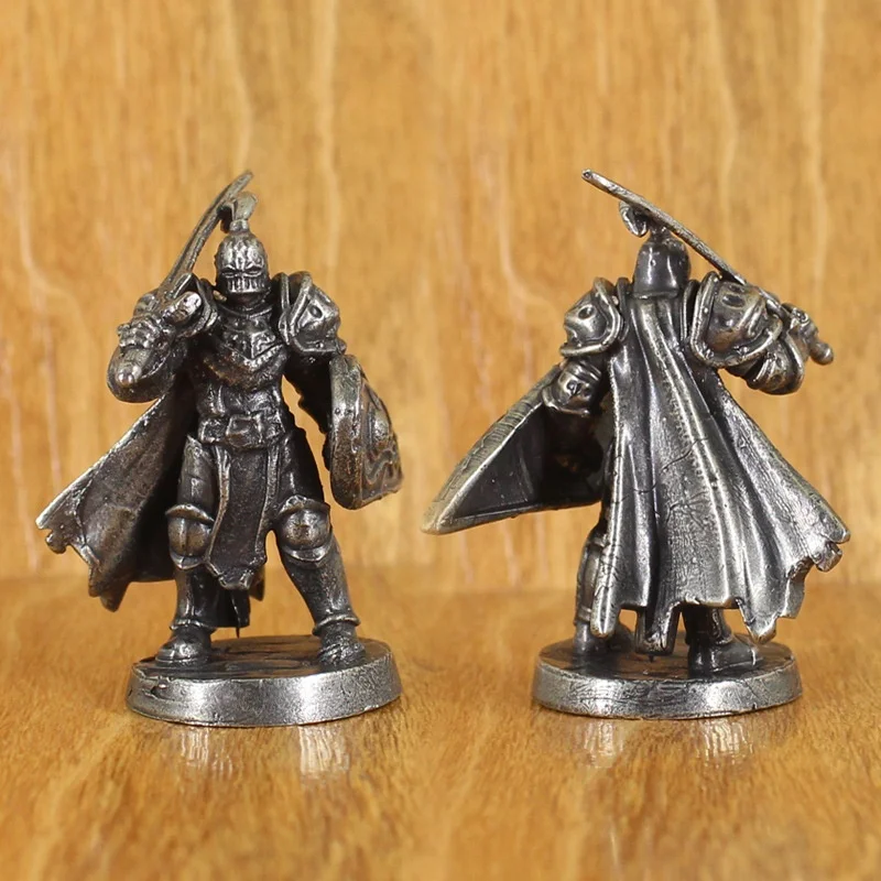 Metal White Brass Knight Soldier Figurine Miniature Model Chess Piece Table Game Desktop Ornament Collection Art Craft Gift