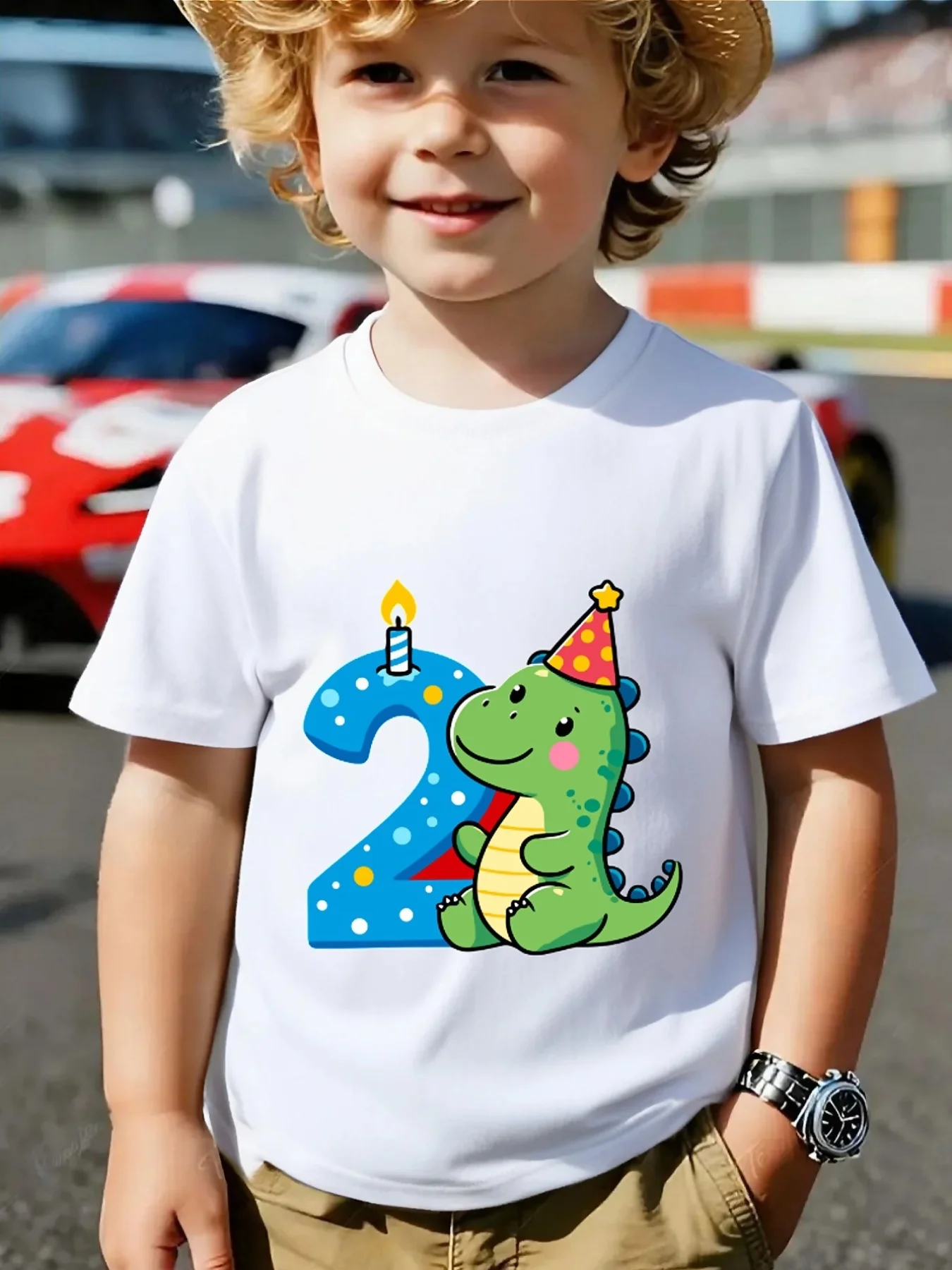 Cute Dinosaur 2Nd Birthday Party Family Matching T Shirt Boys Girls Short Sleeve Summer Crew Neck Parent Child Party Casual Tops