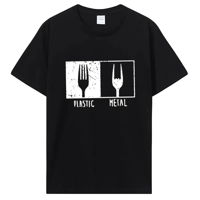 Everyday Objects Pattern Metal Plastic Fork T Shirt Cotton Short Sleeve Men T-Shirt Punk Hip Hop TShirt Vintage Streetwear Tees