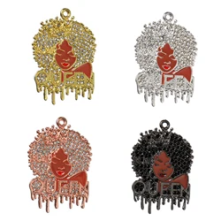 10pcs Micro Pave Afro Girl Pendants Black Dripping Queen Charms for Bracelet Necklace Making  Wholesale BGR201-BGR204