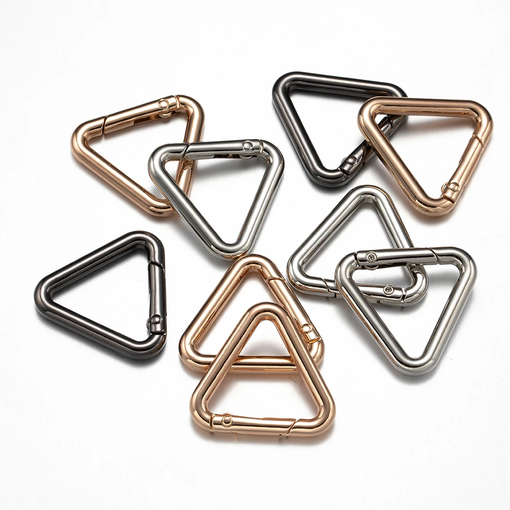 5pcs/Lot Metal Triangles Spring Ring Bag Handbag Strap Buckle Carabiner For DIY Key Chain Keyring Findings Jewelry Making Supply