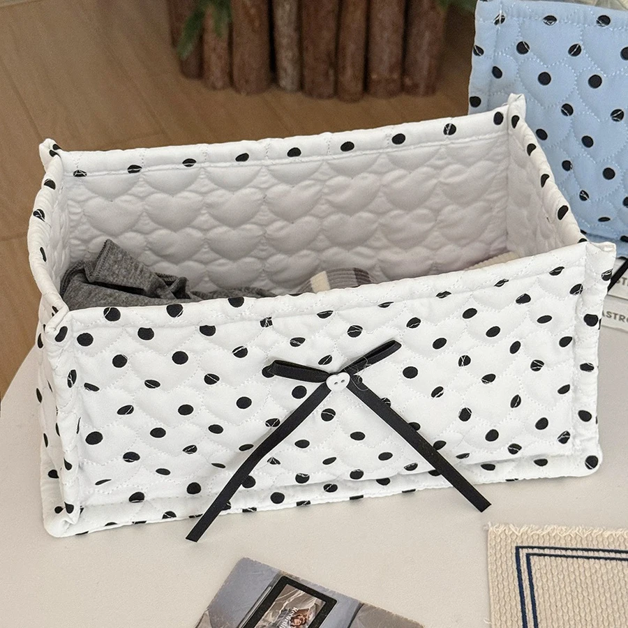 Aufbewahrungskorb mit Polka-Dots-Muster, gesteppte rechteckige Aufbewahrungsbox mit herzförmigen Polka-Dots, gesteppter Stil für den Schreibtisch – Detail 2