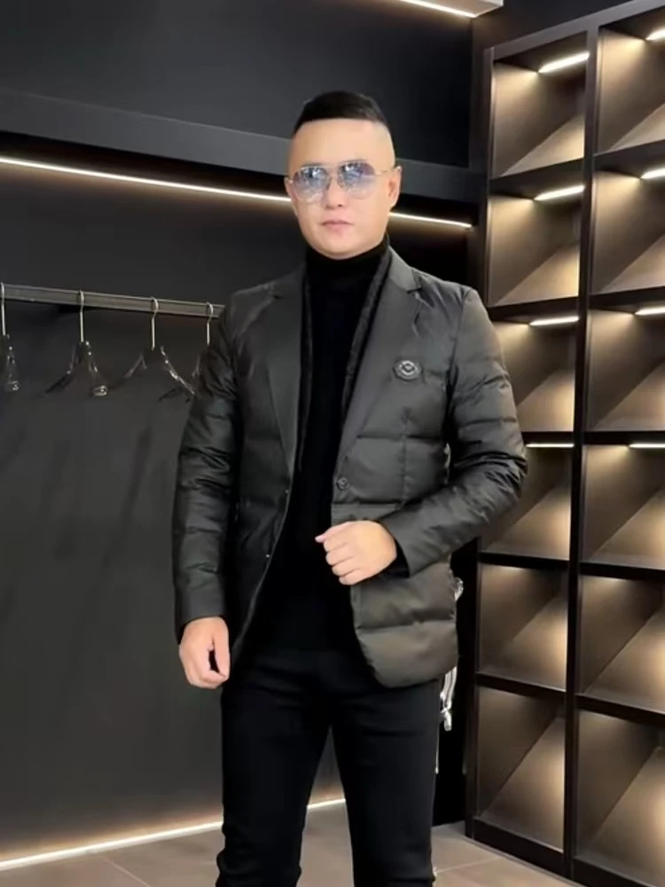 

Мужской модный повседневный пуховый костюм-сет (комплект) для зимы, деловой повседневный, универсальный, приталенный крой, не требует глажки, китайского происхождения