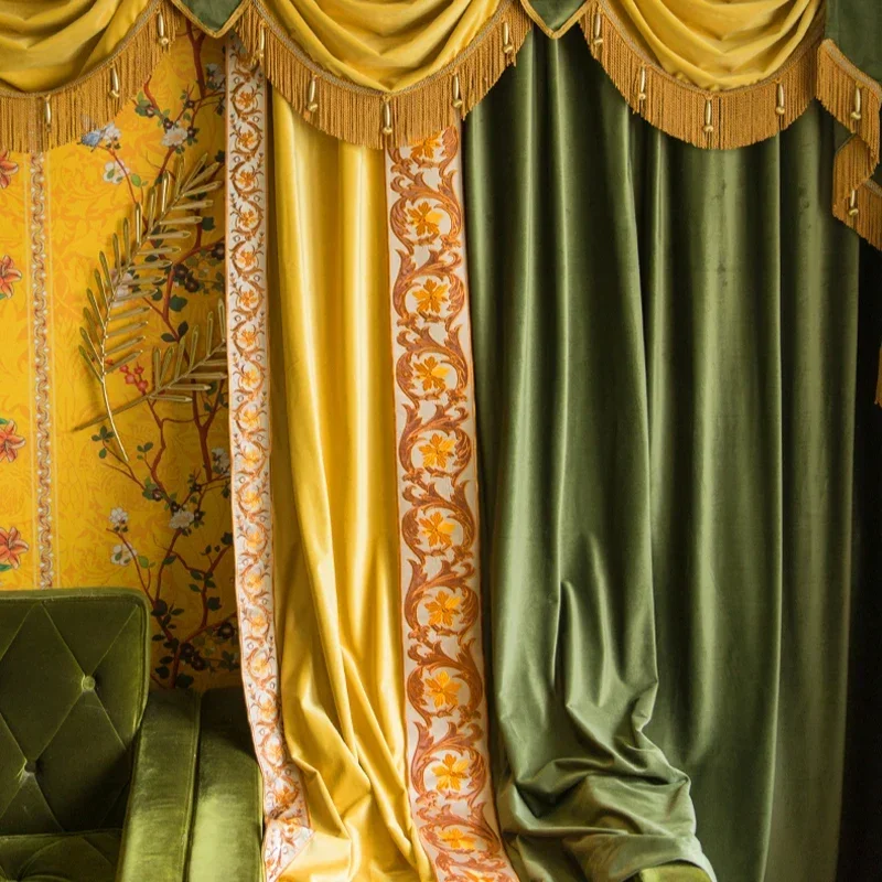 High-quality Velvet Color-blocked European-style Luxury Curtains To Block Light Curtains For Living Room Bedroom Dining Customiz