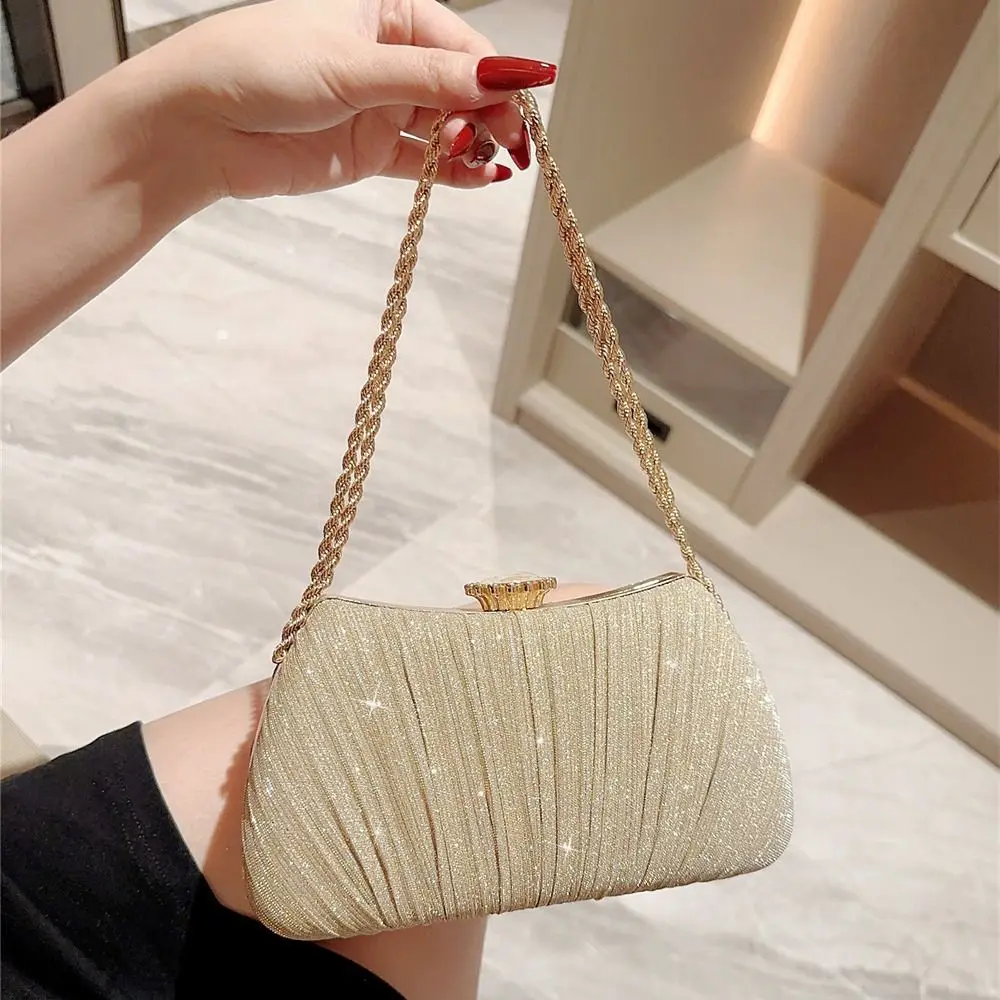 Women French Vintage Gold Evening Bag Fashion Banquet Clutch Chain Shoulder Bags Luxury Purse Female Wedding Party Handbags